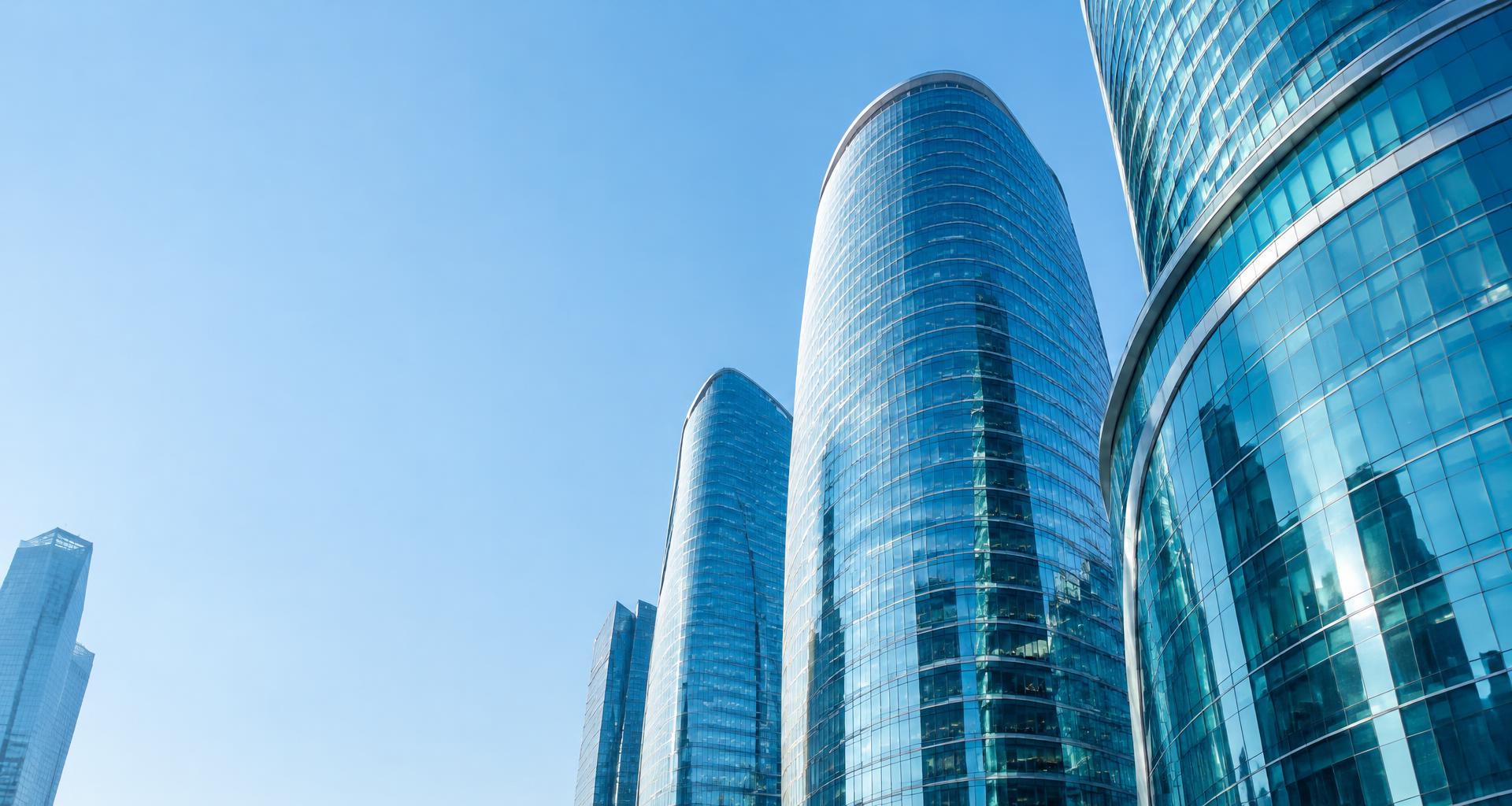 Modern international business district with glass office towers